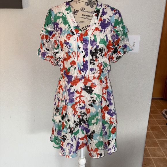 Tanya Taylor Dresses & Skirts - Tanya Taylor Rhett Mini Dress Silk Blend Floral Ruffles Size 4